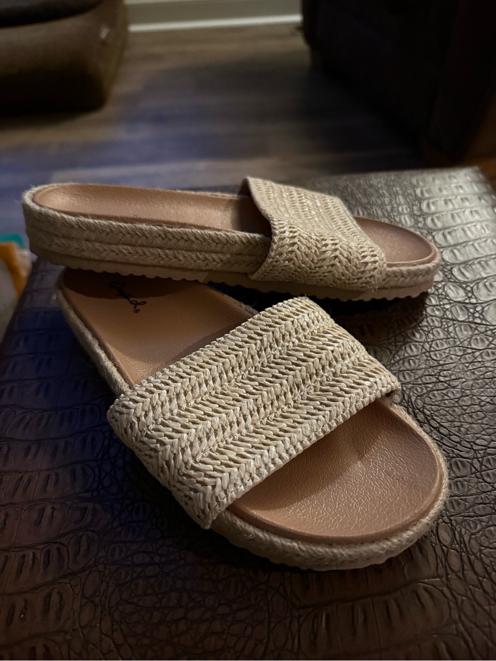 Qupid Woven Slide Sandals in Natural - Women's platform jute sz 7
